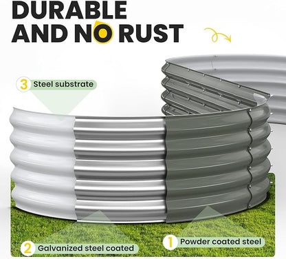 Pattiumo Galvanized Raised Garden Bed 8x2x1.5 FT, Oval Metal Raised Garden Bed Outdoor Planter Box with Open Bottom, Rust-Resistant Steel Garden Bed for Vegetables Herbs Flowers, Easy Assembly