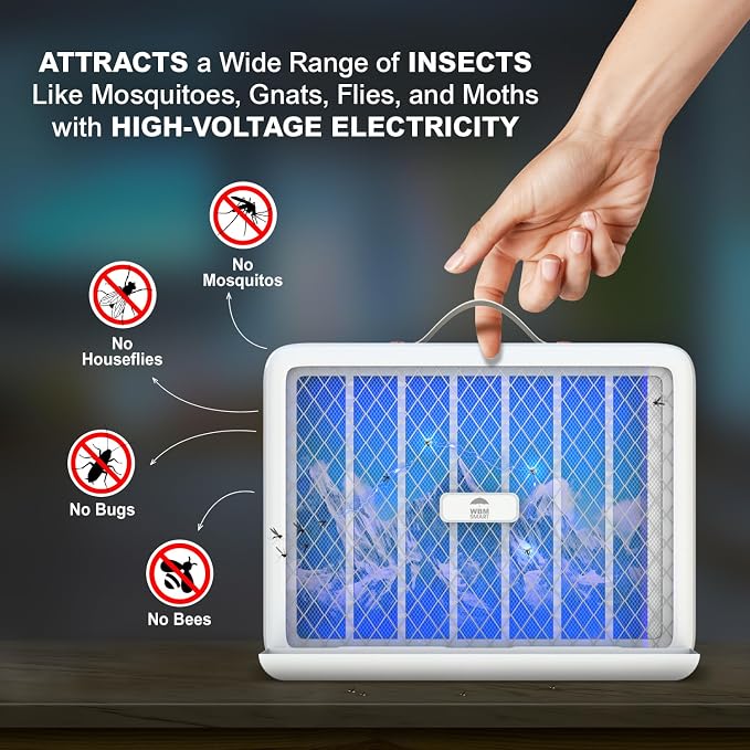 WBM Smart Electric Bug Zapper, LED UV Light Trap Mosquito, Portable & Wall-Mountable High-Voltage Electric Mosquito Bug Zapper Indoor & Outdoor with Safety Mesh