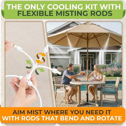 Misting System for Patio, 33 FT Outdoor Misters for Outside Patio Cooling, Fine Mist Mister Kit with Flexible Rod Nozzles, Garden Faucet Setup for Pergola, Garden, Greenhouse, Backyard, White