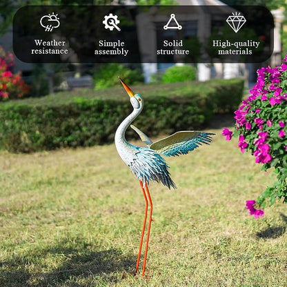 40" Metal Crane Garden Statue, Large Outdoor Heron Sculpture,Rust-Proof Garden Sculptures & Statues,Yard Art for Patio & Backyard