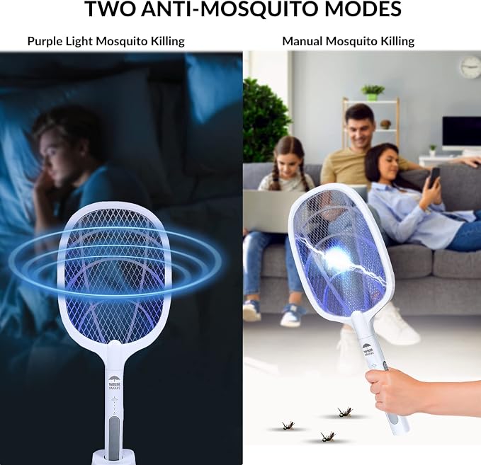 2 in 1 Electric Bug Zapper, Mosquitoes Trap Lamp & Racket, USB Rechargeable Electric Fly Swatter for Home and Outdoor Powerful Grid 3-Layer Safety Mesh Safe to Touch, Pack of 4