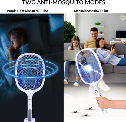 2 in 1 Electric Bug Zapper, Mosquitoes Trap Lamp & Racket, USB Rechargeable Electric Fly Swatter for Home and Outdoor Powerful Grid 3-Layer Safety Mesh Safe to Touch, Pack of 4