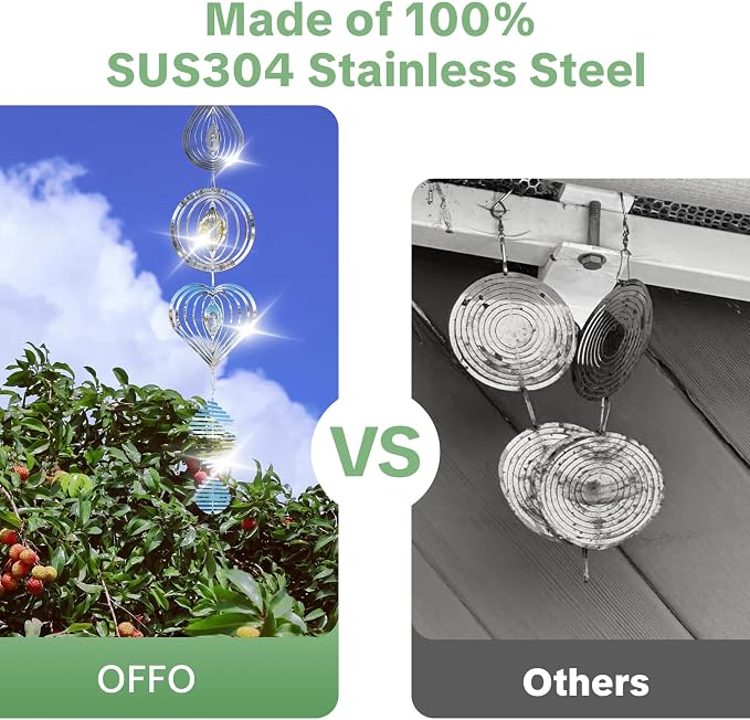 OFFO 304 Stainless Steel Bird Reflectors, Double-Sided Reflective 3D Bird Scare Devices, Outdoor Garden Decor for Patio Yard Porch Pool Window, 12 PCS