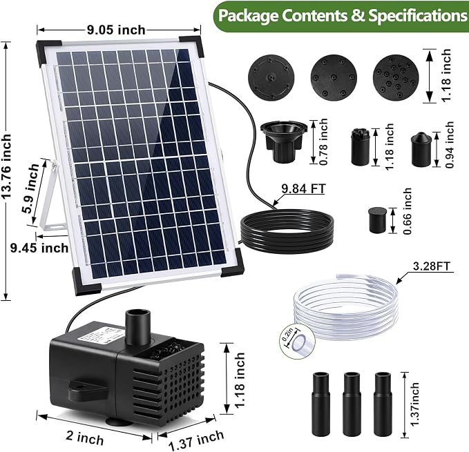 12W Solar Fountain Pump, Solar Powered Water Pump with 6 Nozzles & 3.28FT DIY Water Hose, Solar Water Fountain for Outdoor Garden Bird Bath Pond Water Feature
