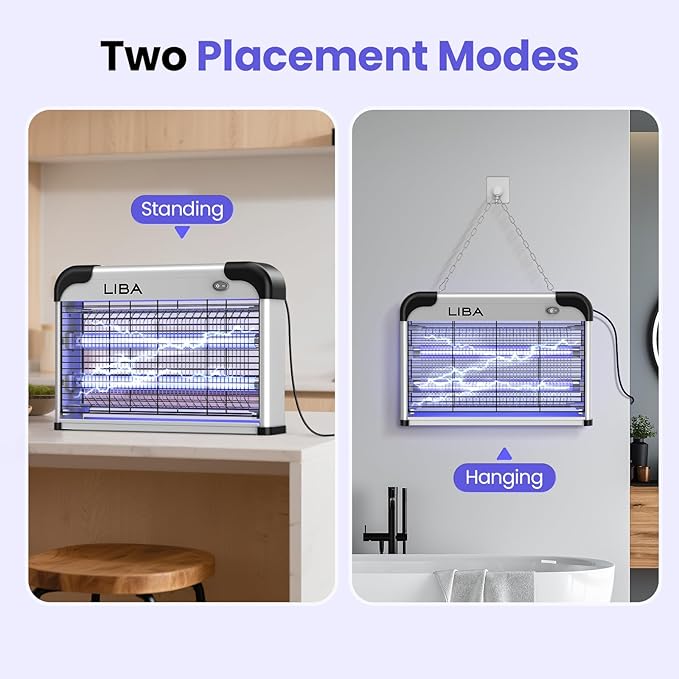 LiBa Bug Zapper 2800V Indoor, with 2 Extra Replacement Bulbs | 2800V grid kills flies and mosquitoes, removable washable tray, indoor Insect Killer, easy-to-clean