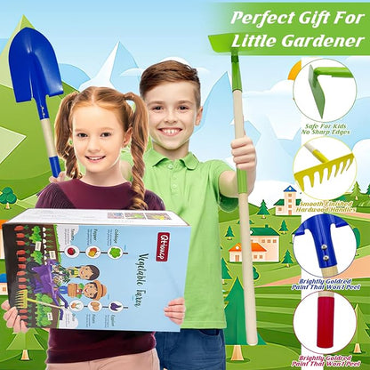Qtioucp Kids Gardening Tools Outdoor Toys Set Backyard Play with Wheelbarrow Educational STEM Learning Pretend Toys Outdoor Indoor for Toddlers Kids Boys Girls