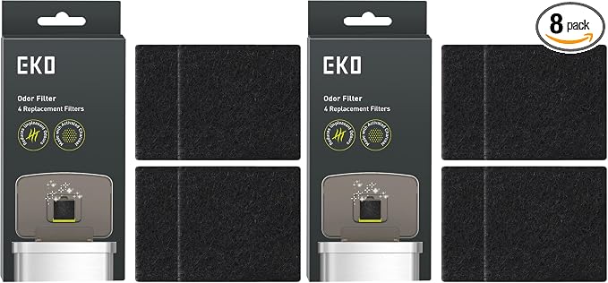 EKO Trash Can Odor Filter Refills for Trash Can and Compost Bin,Activated Charcoal Deodorizer,Strong Charcoal Odor Absorber,Replacements,4 Count (Pack of 2)