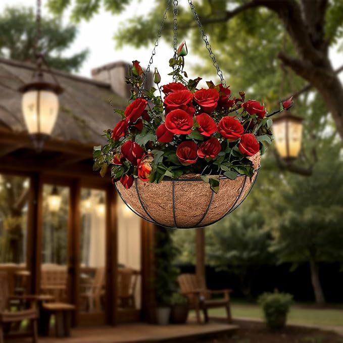4 Pack 10 inch Metal Hanging Planters Basket with Coco Coir Liner Outdoor-Hanging Baskets for Plants Outdoor,Metal Wire Baskets with Window Box Planters, Hanging Flower Pots for Railings