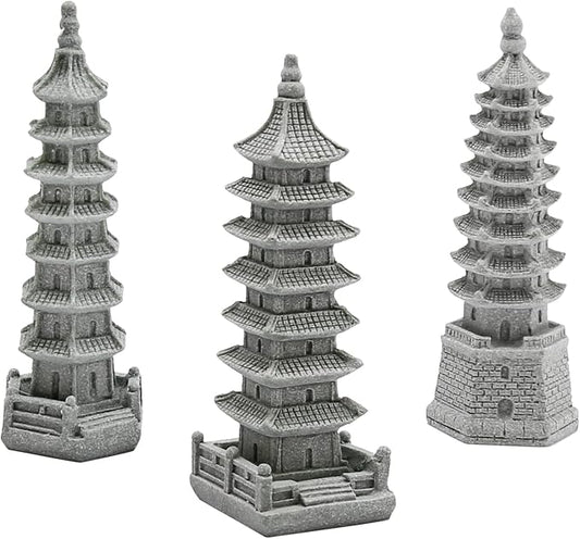 Saihisday 3PCS Mini Pagoda Sandstone Sculpture, Chinese Zen Pagoda Figurines for Garden, Office Home Desktop Decor