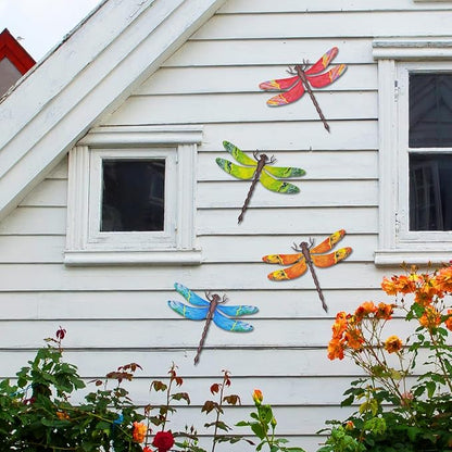 Metal Dragonfly Wall Decor, 4 Pack 13 inch Metal Dragonflies Wall Art Hanging Sculpture Decorations for Outdoor, Yard Patio Fence Garden Outside Decor