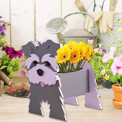Gray Schnauzers Dog Planter Pots, 9.84 x 10.24 x 15 Inches | Large Dog Flower Pot, Cute Animal Shaped Plant Pot, Gifts for Women & Pet Lovers, Indoor Outdoor Garden Home Office Decor