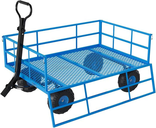 Garvee Steel Garden Cart, 1200 LBS Capacity Utility Outdoor Wagon, Heavy Duty Mesh Garden Wagon with Removable Sides, 2-in-1 Handle, 13" Tires for Yard, Lawn, Garden