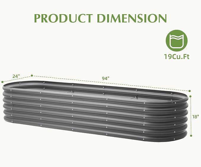 Galvanized Raised Garden Bed, Outdoor Planter Bed, Metal Planter Box for Gardening and Planting,8x2x1.5ft, Dark Grey