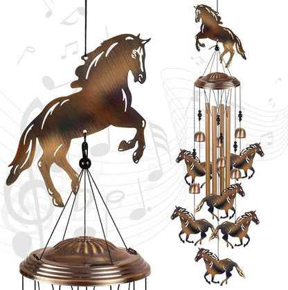 Horses Wind Chimes for Garden/Home/Balcony/Lawn/Tree/Yard/Indoor/Outside Decoration, Retro Wind Catcher, Bronze Horse Decor, Blessing Wind Bells, Memorial WindChimes Gifts for Mom, Grandma, Woman