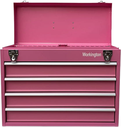 Workington Portable Metal Tool Chest with 4 Drawers, 20" 4-Drawer Tool Chest Cabinet with Ball Bearing Drawer Slides, Steel Tool Storage Box Organizer 4004 Pink