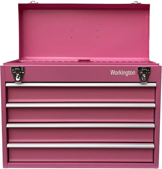 Workington Portable Metal Tool Chest with 4 Drawers, 20" 4-Drawer Tool Chest Cabinet with Ball Bearing Drawer Slides, Steel Tool Storage Box Organizer 4004 Pink