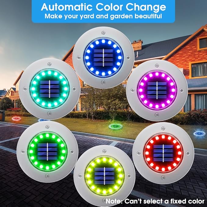 NFESOLAR Solar Ground Lights Outdoor with 16 LEDs Multi-Color for Outdoor | IP65 Waterproof, Stainless Steel Shell, Wire-Free, Easy to Use for Garden Yard Lawn Pathway Walkway- 8 Pack