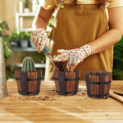 BESPORTBLE Rustic Wooden Barrel Planters: 4pcs Whiskey Barrel Bucket Flower Pots, Plants Boxes Container with Handles for Garden Outdoor Indoor Decor