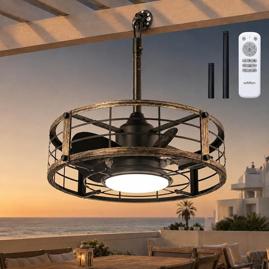 addlon 20 Inch Outdoor Ceiling Fans with Lights, IP65 Waterproof Plug in Caged Hanging Fan for Gazebo, Remote Control, 3 CCT, 6 Speeds Reversible Outdoor Fan for Patio, Pergola, Porch