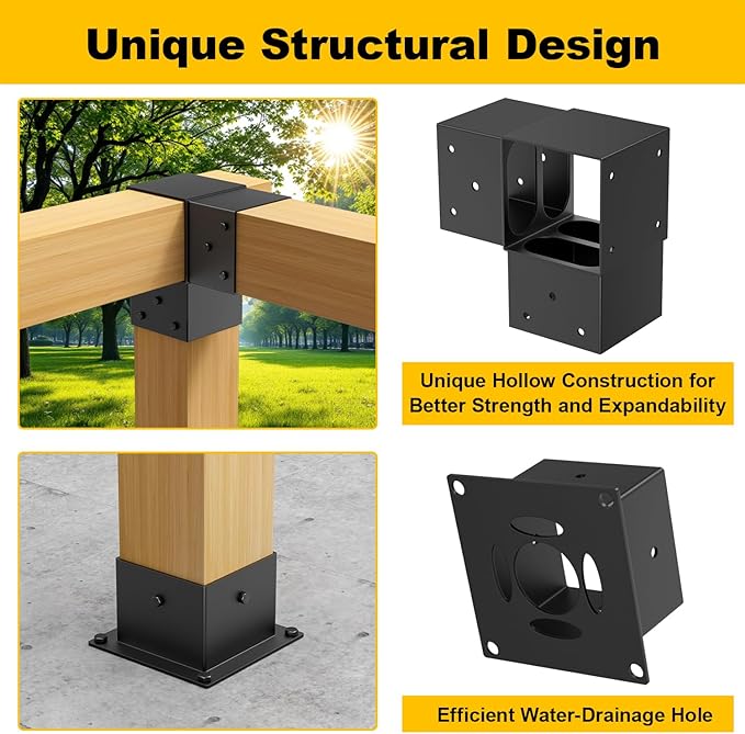 8PCS 4x4 Post Bracket, 4x4 Brackets for pergola kit, Deer Stand, Outdoor Platform, Play Sets, Tree House, Pergola Brackets 3-Way Right Angle Corner Bracket Woodworks DIY Post Base Kit