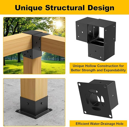 8PCS 4x4 Post Bracket, 4x4 Brackets for pergola kit, Deer Stand, Outdoor Platform, Play Sets, Tree House, Pergola Brackets 3-Way Right Angle Corner Bracket Woodworks DIY Post Base Kit