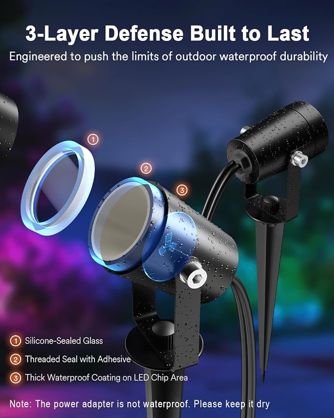 Lumary 6 Pack Smart Landscape Lights Gen2, 56FT Outdoor Spotlights | RGBAIWW color changing, warm white, IP65 outdoor rated, app/Alexa/Google/remote control, 56FT cable for yard & pathway