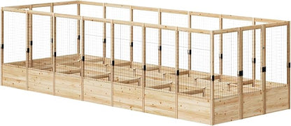 AMERLIFE Outdoor Raised Garden Bed with Deer Proof Fence, Wooden Raised Garden Bed with 19" Depth Planter Box, 7.5Wx20Dx6H Planter with Fence