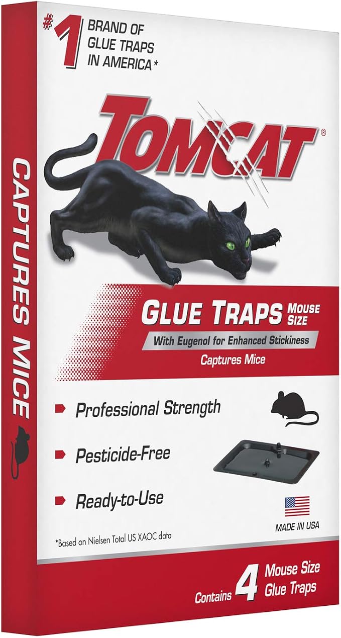 Tomcat Mouse Trap with Immediate Grip Glue for Mice, Cockroaches, and Spiders, Ready-to-Use, 2-Pack (8 Glue Traps)