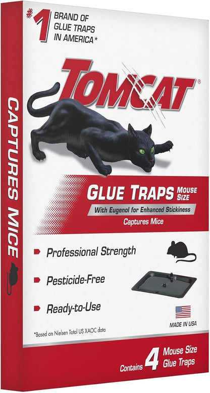 Tomcat Mouse Trap with Immediate Grip Glue for Mice, Cockroaches, and Spiders, Ready-to-Use, 2-Pack (8 Glue Traps)