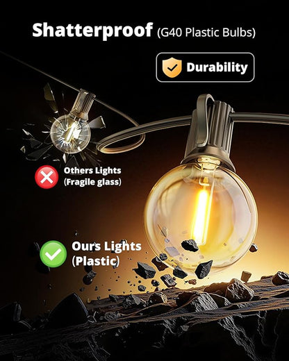 VIPAR Outdoor String Lights, 60FT 32 G40 Bulbs Patio Lights Outdoor Waterproof, Shatterproof Vintage Connectable LED Outside Hanging Light for Backyard, Porch, Garden, Deck, Bistro, 2700K Dimmable