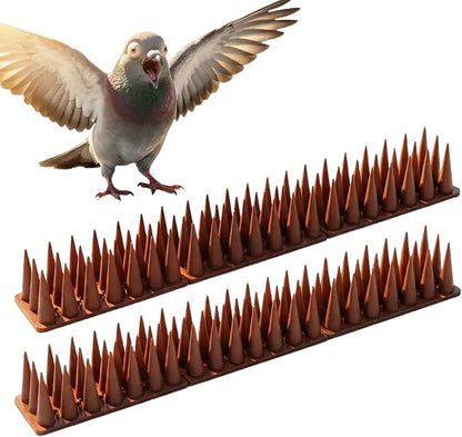 Bird & Animal Deterrent Spikes, 6 Packs Outdoor Plastic Spike Strips for Roof, Ledges, Fence, Walls & Railing, Humane Squirrel, Raccoon & Pigeon Barrier, 6 FT Coverage, Brown
