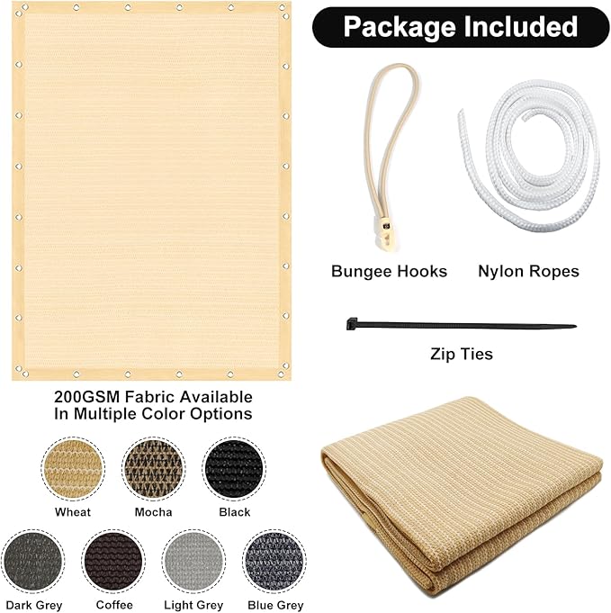 Artpuch 90% Sun Shade Cloth, 10 x 12 FT Pergola Shade Cover Canopy with Grommets, Sun Screen Fabric Tarp for Patio, Outdoor, Garden, Backyard, Wheat