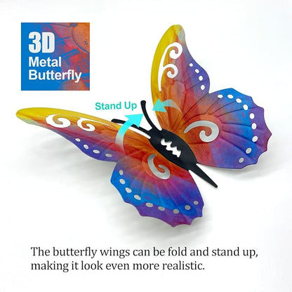 Distella Metal Butterfly Wall Decor, 8 pcs Exquisite Outdoor Wall Art Sculpture Hanging Decoration for Outside Garden Balcony Fence Courtyard Farm Exterior Decorations