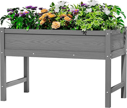Weatherproof Raised Garden Bed, HDPE Outdoor Elevated Planter Box with Legs, Garden Box, Flower Beds for Patio, Deck, Balcony (Grey)