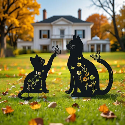 WACLSTDAY Cat Metal Decorative Garden Stakes,Gifts for Women/Men/Cat Lovers,Black Silhouette Statues Summer Garden Decor for Outdoor, Yard Art, Outside,Patio,Forests,Lawn Ornaments