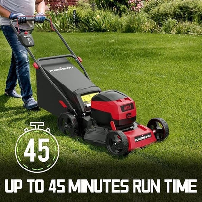 40V Cordless Lawn Mower 17" Walk Behind Mower, 3-in-1 Brushless Push Electric Lawn Mower with 4.0Ah Battery & Charge, 46L Grass Bag, 6 Adjustable Cutting Heights, for Garden/Patio/Yard/Lawn