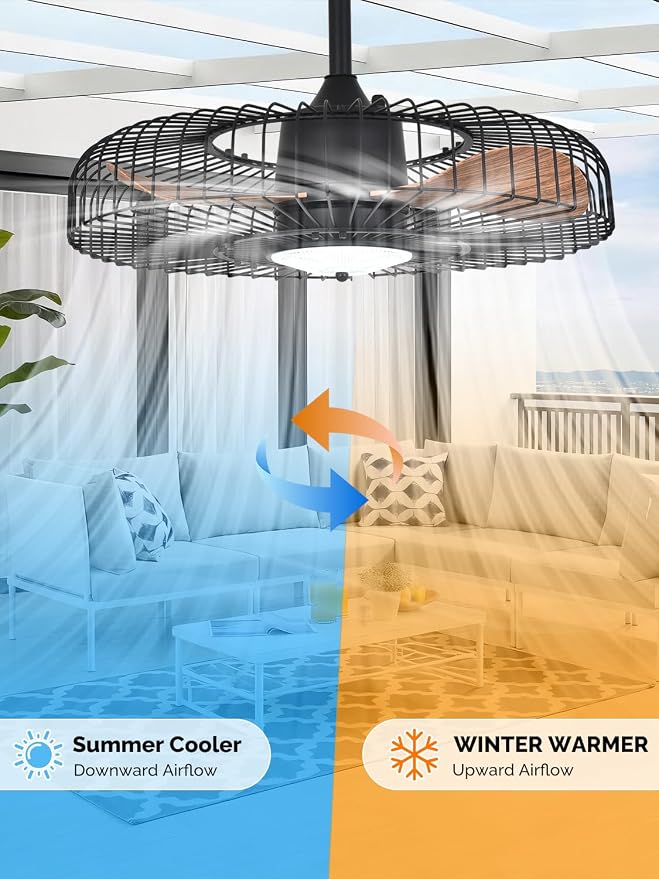 Orison Outdoor Ceiling Fans with Lights for Patio, 24" Weatherproof Ceiling Fan, Gazebo Fan Remote & APP Control, 3CCT Dimmable,Caged Plug in Ceiling Fan with Hanging Hook for Pergola Porch Canopy