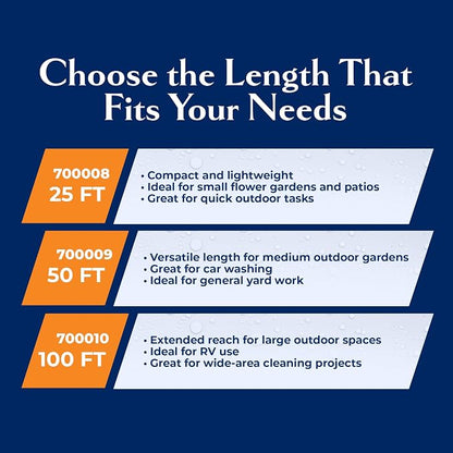 Lightweight Garden Hose 700008 (25 ft x ⅝ in), Portable Hose for Car Washing & Home Cleaning, Kink-Free, Built with Ballistic Nylon with Aluminum Couplings & Swivel Grips, by New England Garden Tools