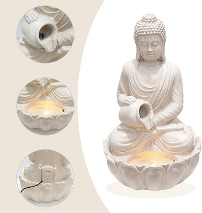 G-LEAF Zen Style Meditating Buddha Statue Water Fountain Outdoor 31'' Tall Patio Garden Water Fountain with LED Light and Submersible Pump Yard Art Decor