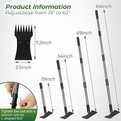 Walensee 2-in-1 Weed Puller Tool and Garden Hoe, Long Handle Weed Rake | Durable 3.5mm steel head, 64-inch adjustable handle. Ergonomic design relieves back strain while removing deep-rooted weeds.