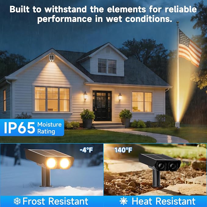 Solar Lights Outdoor Waterproof IP65，Outside Solar Landscape Spotlight with Ambient Light Column and Adjustable Aperture for Garden Yard Pathway Lawn，2 IN 1 Can Used as Wall Lamp，Warm White- 6 Pack