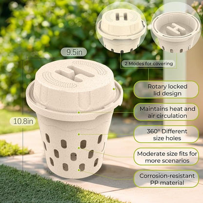 Warm Farm, 2-Pack 8L (2.11Gal) Inground Worm Composter, Outdoor Worm Compost Bin for Garden Beds & Home Use, Vermicomposting Bin for Beginners (9.5x9.5x10.8Inch), Wheat Straw Plastic