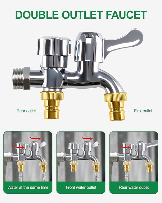 Drip Irrigation System for Garden, Automatic Garden Watering System with 115FT 1/2” & 1/3” Tubing, Dual Faucet, Adjustable Nozzle Emitters for Garden, Greenhouse, Lawn, Potted Plants