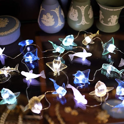 Nautical Solar Lights for Outside Sea Fish Outdoor Garden Decor Marine Fairy Garden Light Waterproof Whale Shark Mola Manta Ocean Solar Outdoor Decorative String Lights 14ft 40LED Patio Yard Decor