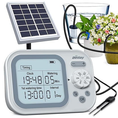 Solar Drip Irrigation System, 490 Timer Modes, 50FT Automatic Plant Watering Kit for 15 Potted Plants, IP67 Waterproof Auto Solar Irrigation Indoor and Outdoor Use for Garden,Balcony, Patio