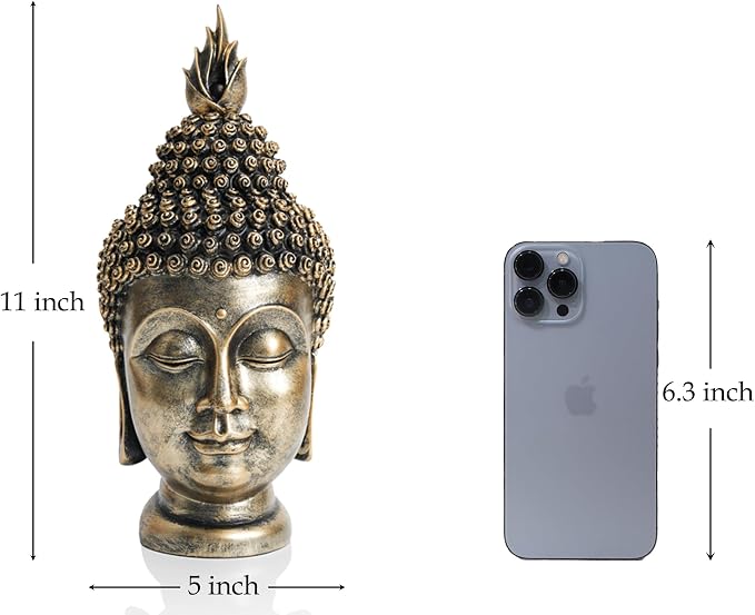 Buddha Head Statue Zen Meditation Decoration, 11 inch Resin Antique Golden Buddha Head Statue for Buddhist Spiritual Altar Decoration Buddhism Gifts
