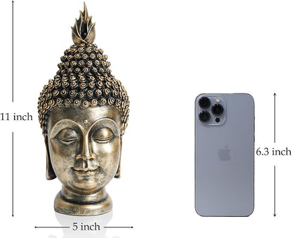 Buddha Head Statue Zen Meditation Decoration, 11 inch Resin Antique Golden Buddha Head Statue for Buddhist Spiritual Altar Decoration Buddhism Gifts