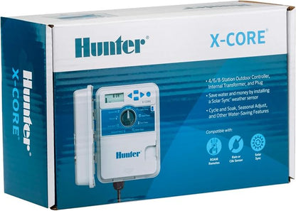 Hunter X-Core Sprinkler Timer, 6-Zone Indoor/Outdoor Sprinkler Controller | Indoor/outdoor 6-zone irrigation controller with seasonal adjustment, memory backup, manual controls, and no WiFi needed