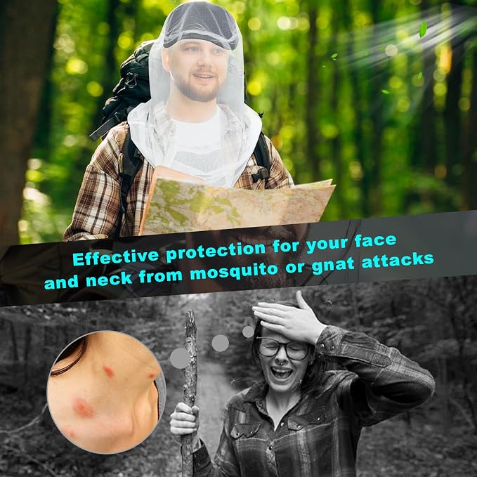 South to East Premium Mosquito Head Net for Insect 2 Pack, Fly & Bug Protection | Ultra Large & Long, Extra Fine Holes for Camping, Hiking, Fishing, Gardening, Safari, Fits All Hats for Men & Women