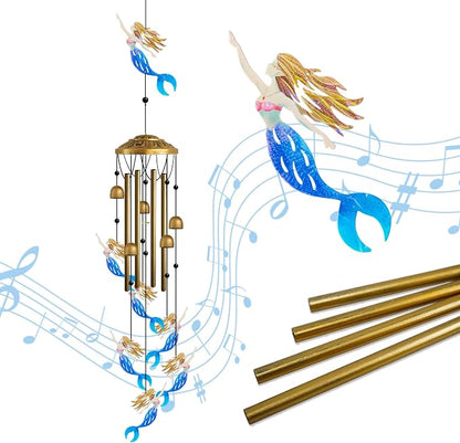 Mermaid Metal Wind Chimes Outdoor with S Hook, Housewarming Patio Decor | Wind Chimes for Outside & Loss of Loved One, Outdoor Clearance Mermaid Windchime, Housewarming Gift, Patio Garden Decor